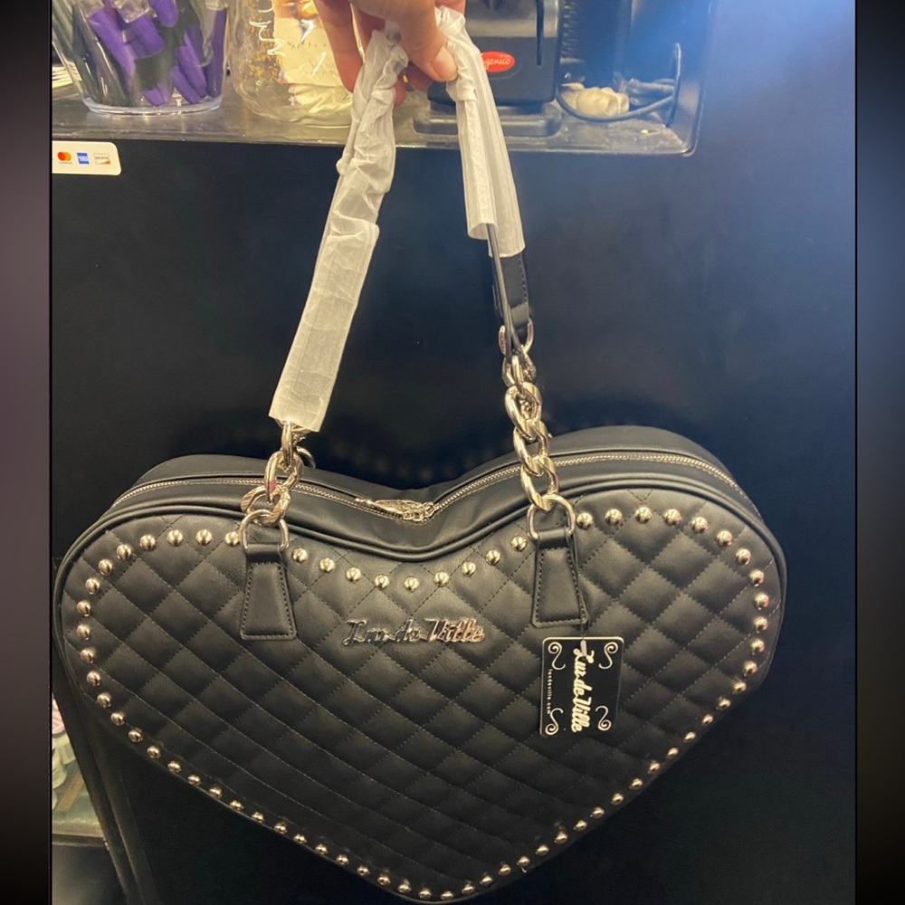 Lux De Ville black matte - large tainted love heart shaped bag NWT